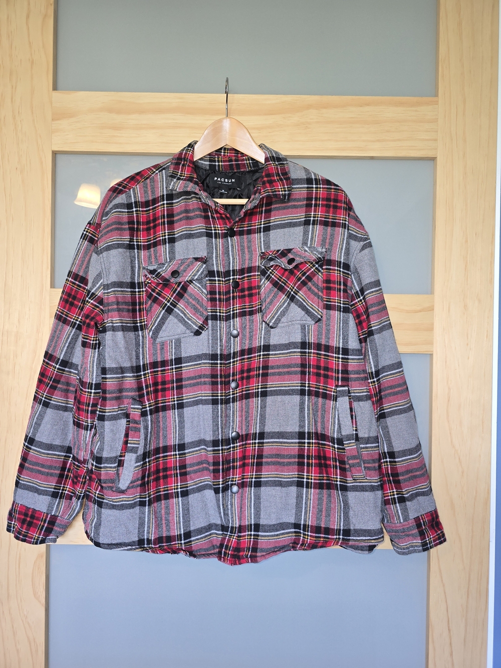 PacSun Red & Gray Plaid Snap-Front Shacket